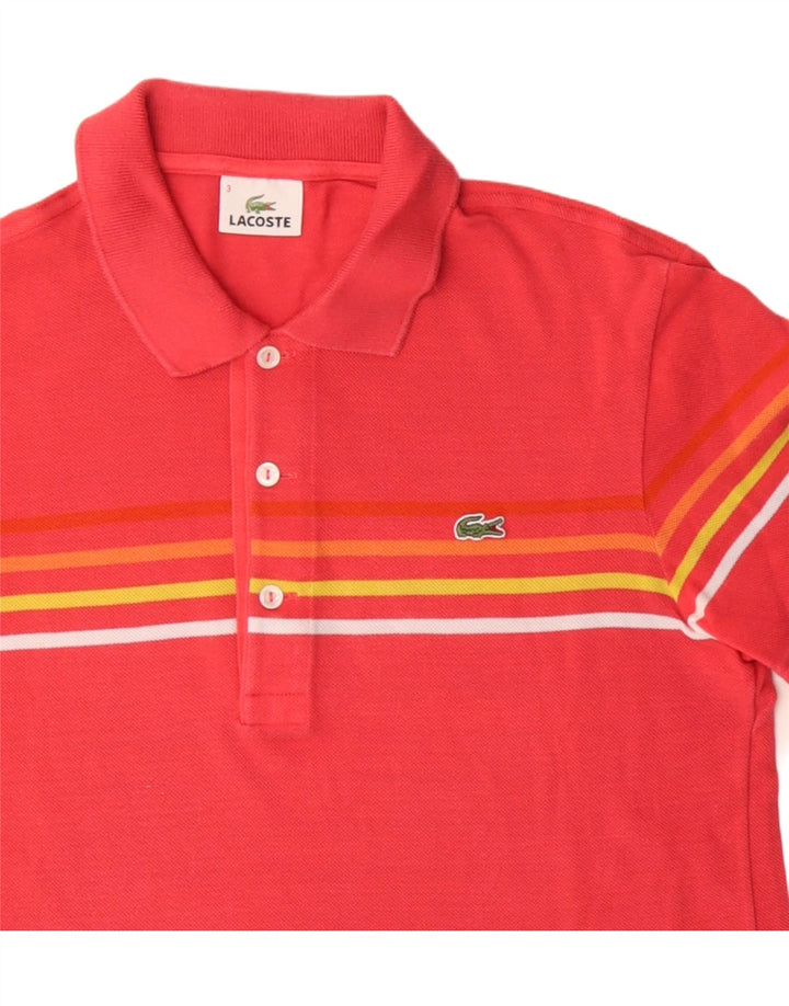 LACOSTE Mens Polo Shirt Size 3 Small Pink Striped Cotton