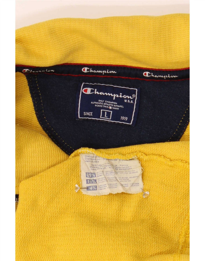 Champion Mens Zip Neck Sweatshirt Jumper Large Yellow Cotton