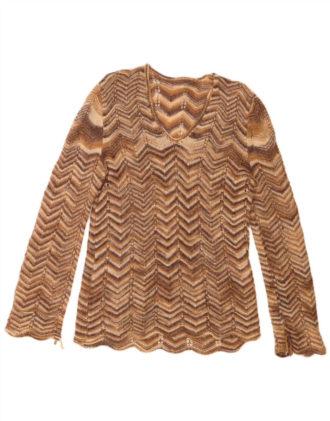 Vintage Womens V-Neck Jumper Sweater UK 16 Large Brown Check