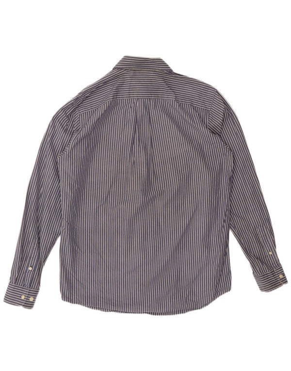 EDDIE BAUER Mens Shirt Medium Navy Blue Pinstripe Cotton