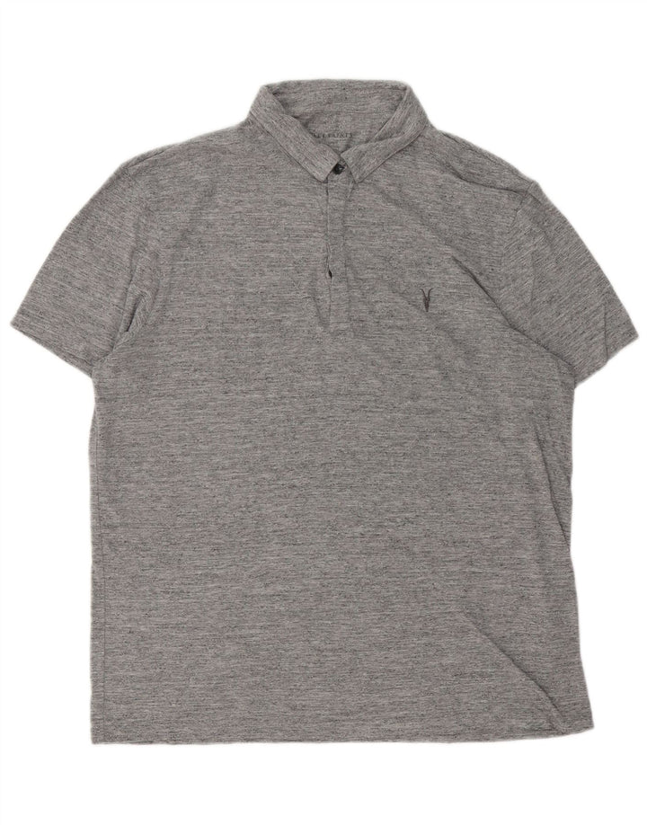 All Saints Mens Polo Shirt Large Grey Flecked Cotton