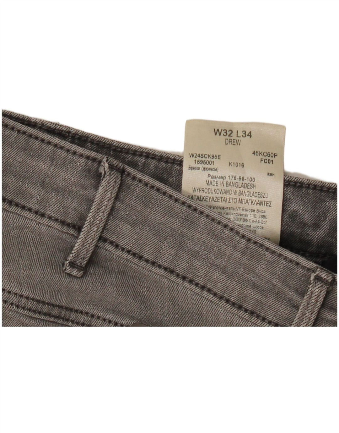 Wrangler Womens Drew Straight Jeans W32 L34 Grey Cotton