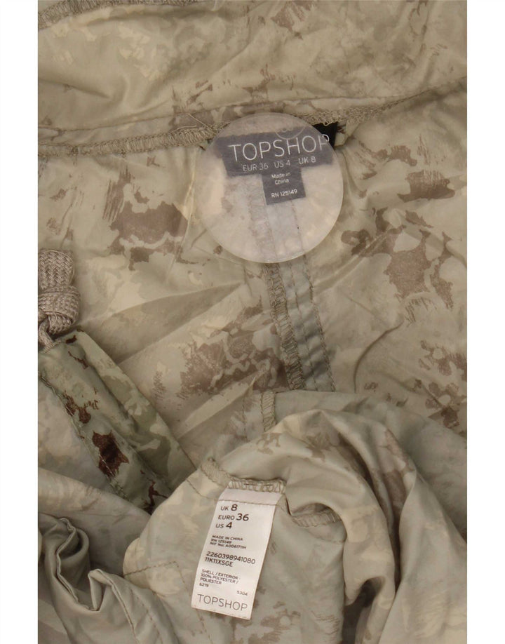 Topshop Womens Hooded Parka Jacket UK 8 Small Green Camouflage Polyester