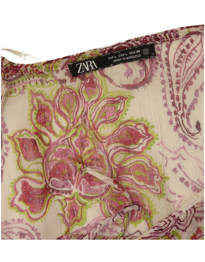 Zara Womens Ruffle Front Blouse Top UK 14 Large Multicoloured Floral