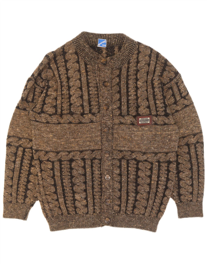 Claude De Pierre Mens Cardigan Sweater Large Brown Striped