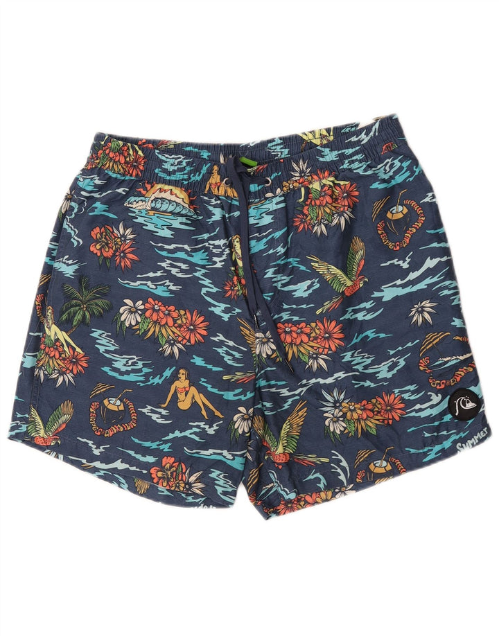 Quiksilver Mens Swimming Shorts Medium Navy Blue Floral Polyester