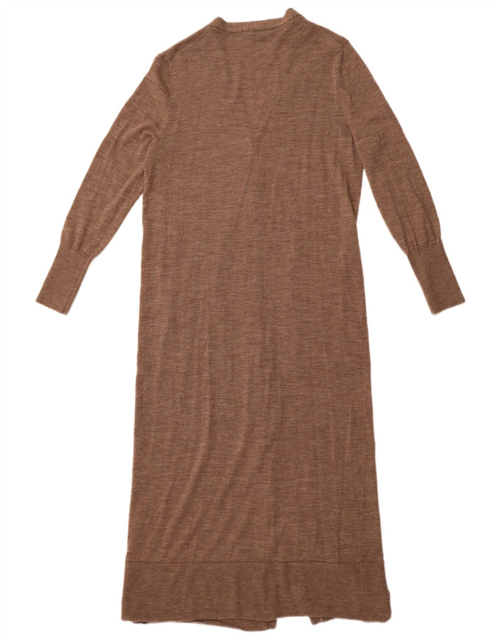 Zara Womens Longline Cardigan Sweater UK 14 Large Brown Wool