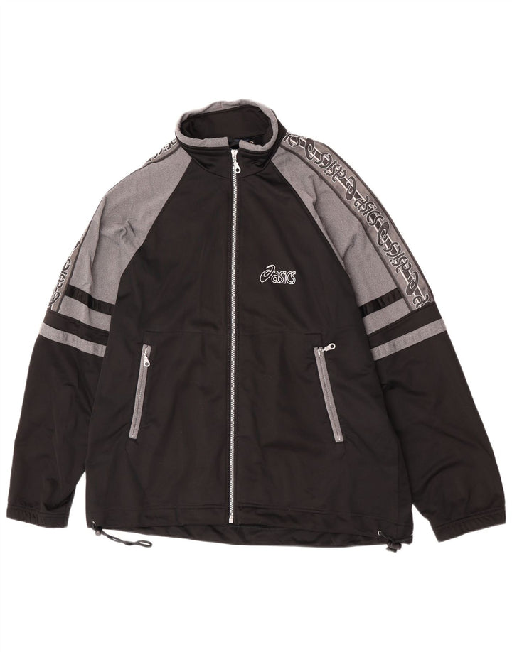 Asics Mens Graphic Tracksuit Top Jacket Large Black Colourblock Polyester