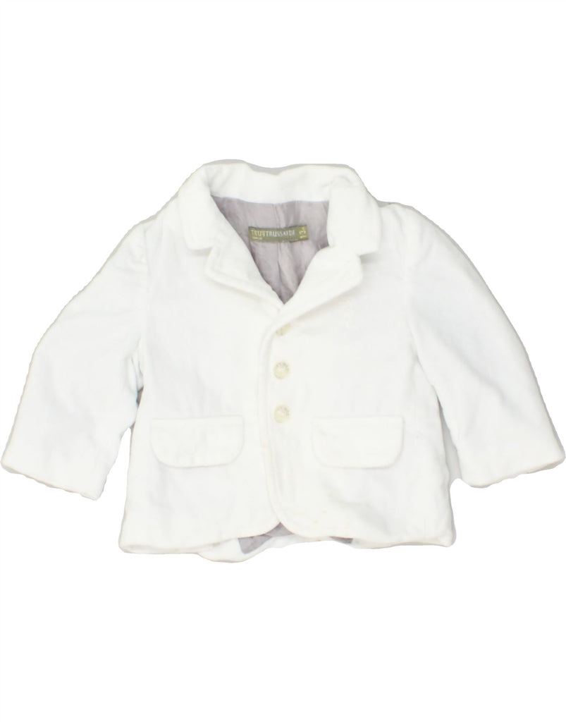 TRUSSARDI Baby Boys 3 Button Blazer Jacket 0-3 Months White Cotton | Vintage Trussardi | Thrift | Second-Hand Trussardi | Used Clothing | Messina Hembry 