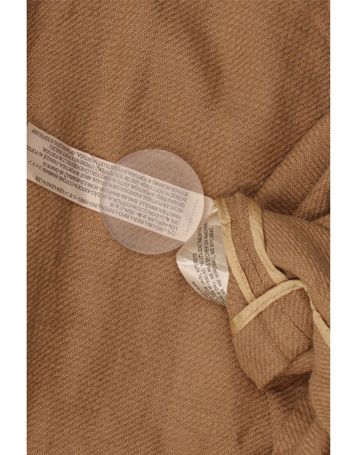 Massimo Dutti Womens 3/4 Sleeve Open Blazer Jacket UK 16 Large Brown Linen