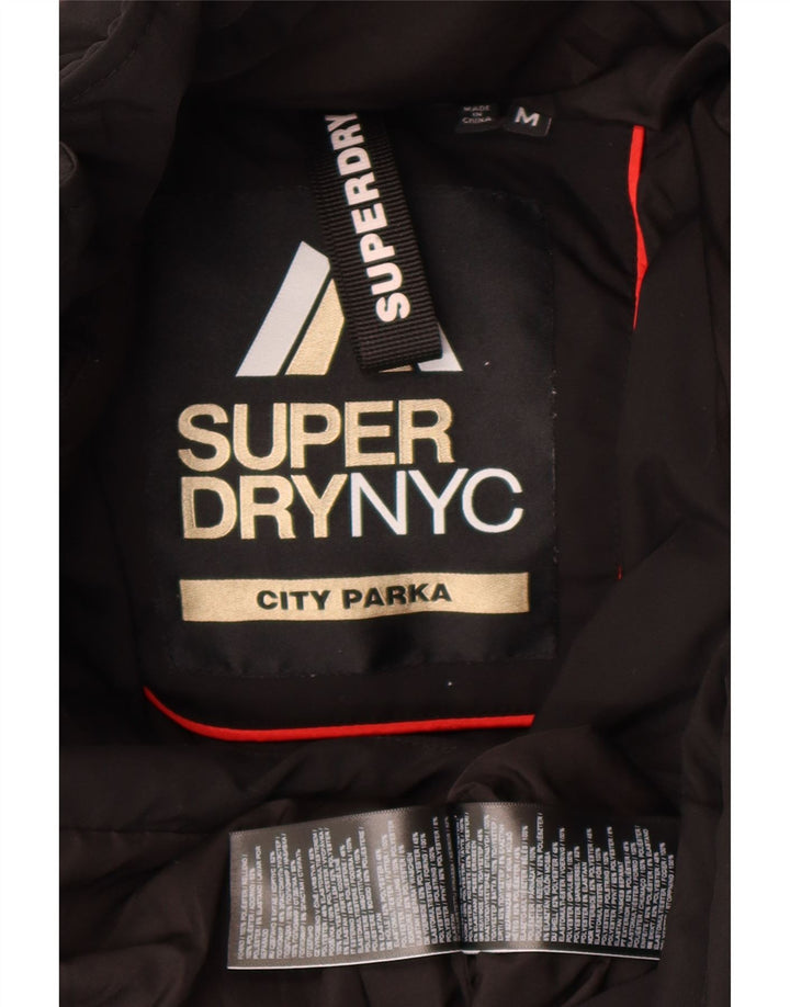 Superdry Womens Hooded Graphic Parka Jacket UK 14 Medium Black Winter