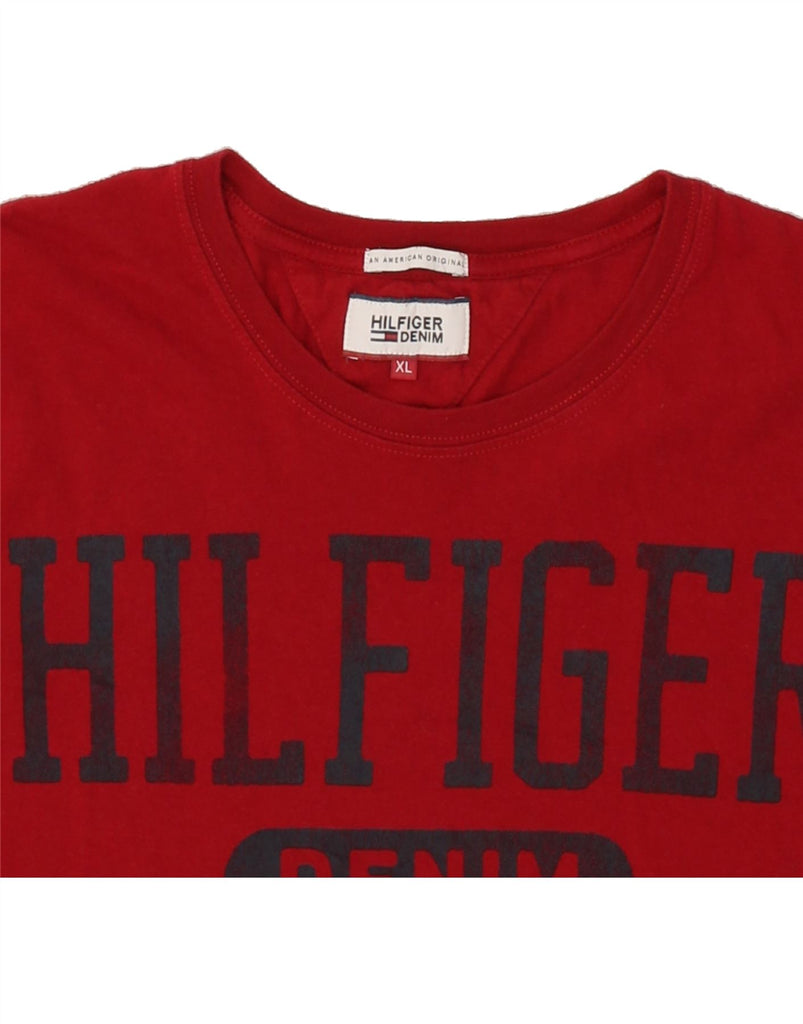 TOMMY HILFIGER Mens Graphic T-Shirt Top XL Red Cotton Vintage Tommy Hilfiger and Second-Hand Tommy Hilfiger from Messina Hembry 