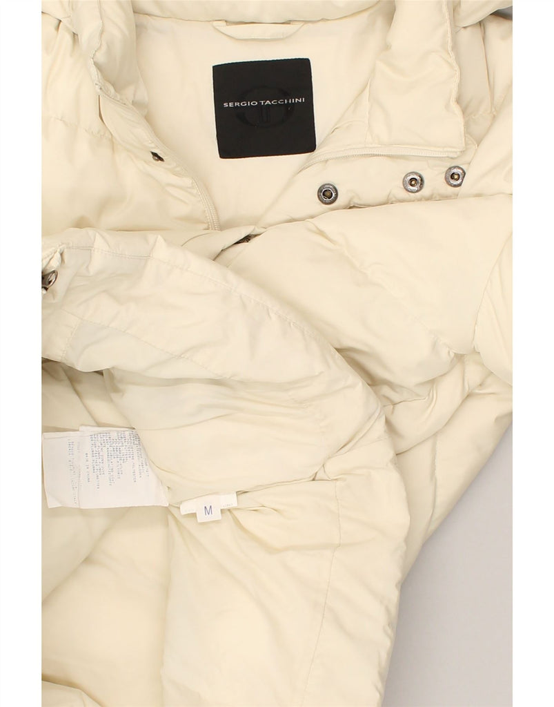 SERGIO TACCHINI Mens Hooded Padded Jacket UK 38 Medium Off White Polyester | Vintage Sergio Tacchini | Thrift | Second-Hand Sergio Tacchini | Used Clothing | Messina Hembry 