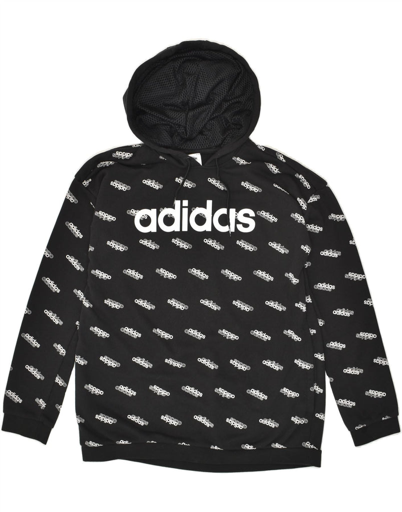 ADIDAS Womens Loose Fit Graphic Hoodie Jumper UK 12/14 Medium Black Cotton | Vintage Adidas | Thrift | Second-Hand Adidas | Used Clothing | Messina Hembry 