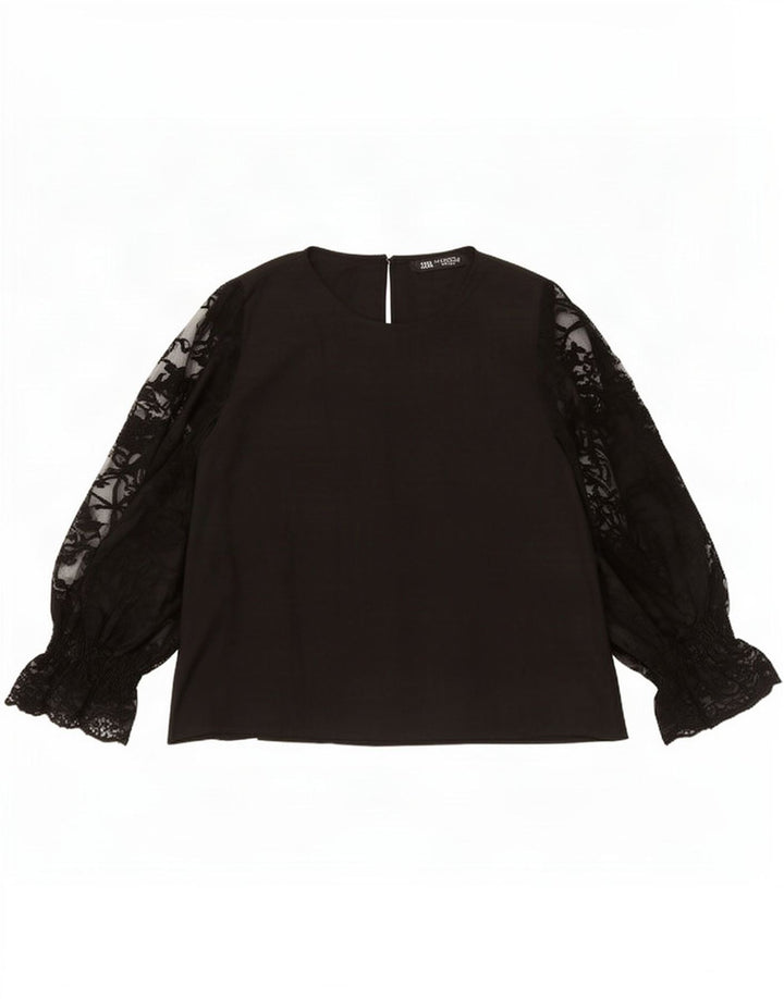 Zara Womens Long Sleeve Blouse Top UK 14 Medium Black Polyester