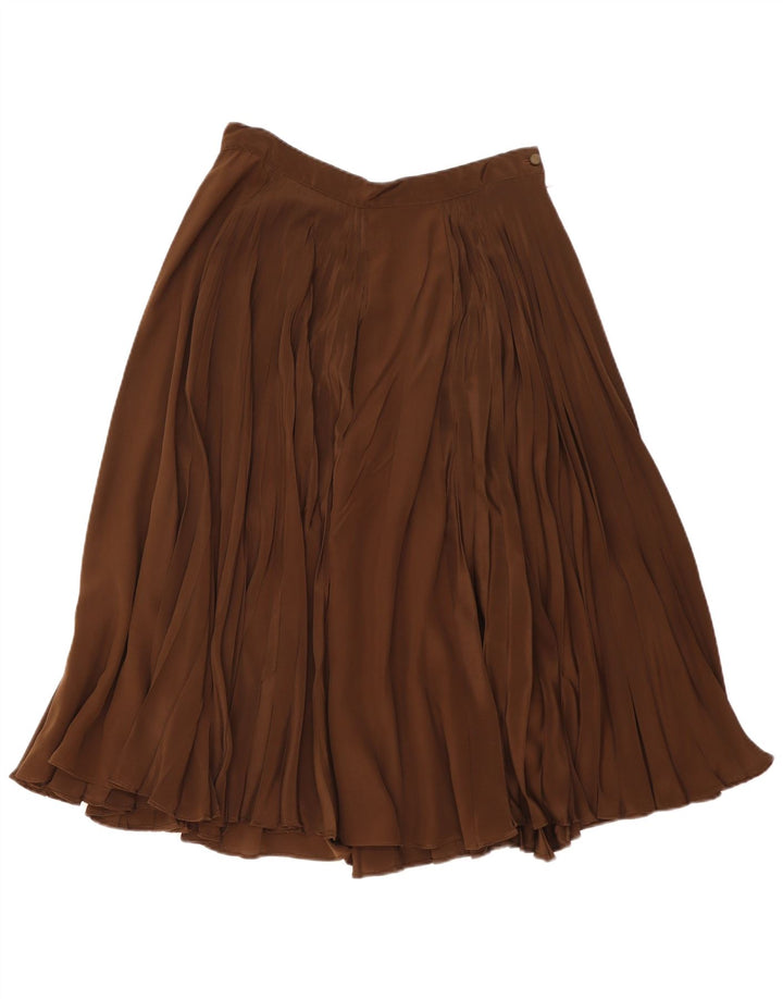 Pancaldi & B Womens Pleated Skirt W32 Large Brown Silk