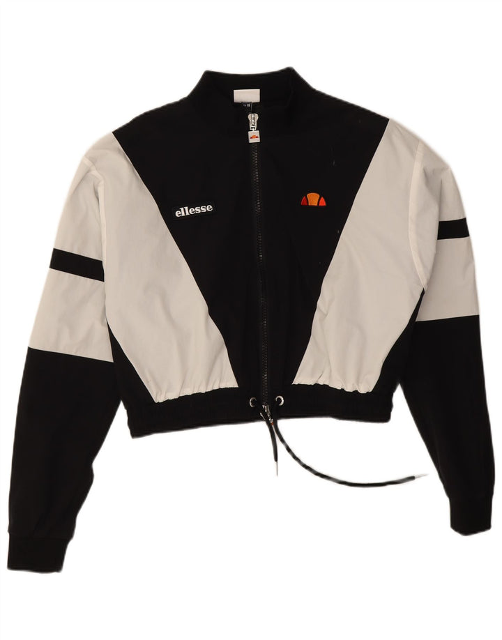 Ellesse Womens Crop Tracksuit Top Jacket UK 10 Small Black Colourblock