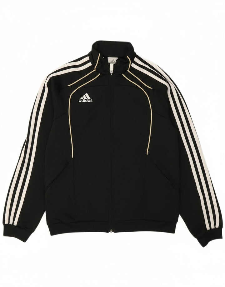 ADIDAS Boys Tracksuit Top Jacket 11-12 Years Black Polyester