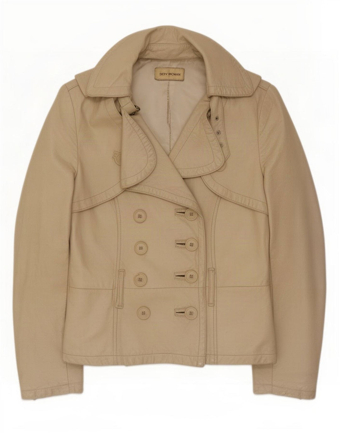 Vintage Womens Leather Jacket UK 10 Small Beige