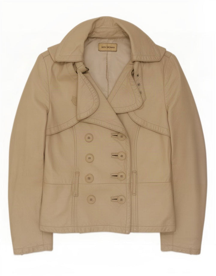 Vintage Womens Leather Jacket UK 10 Small Beige