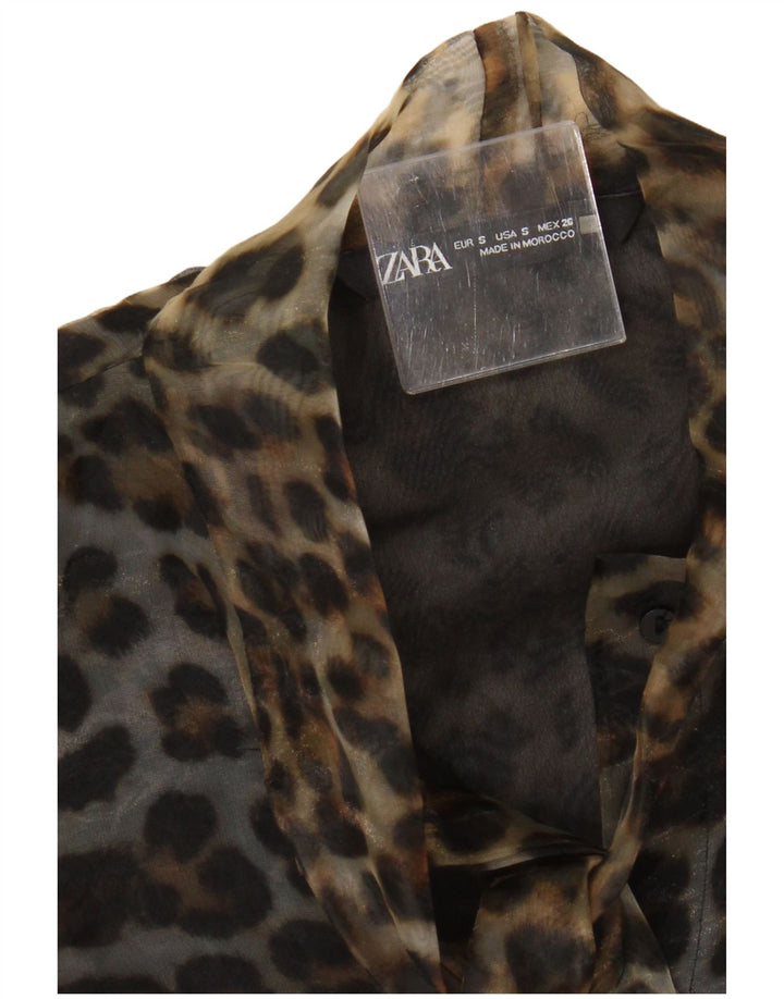 Zara Womens Blouse Top UK 10 Small Brown Animal Print
