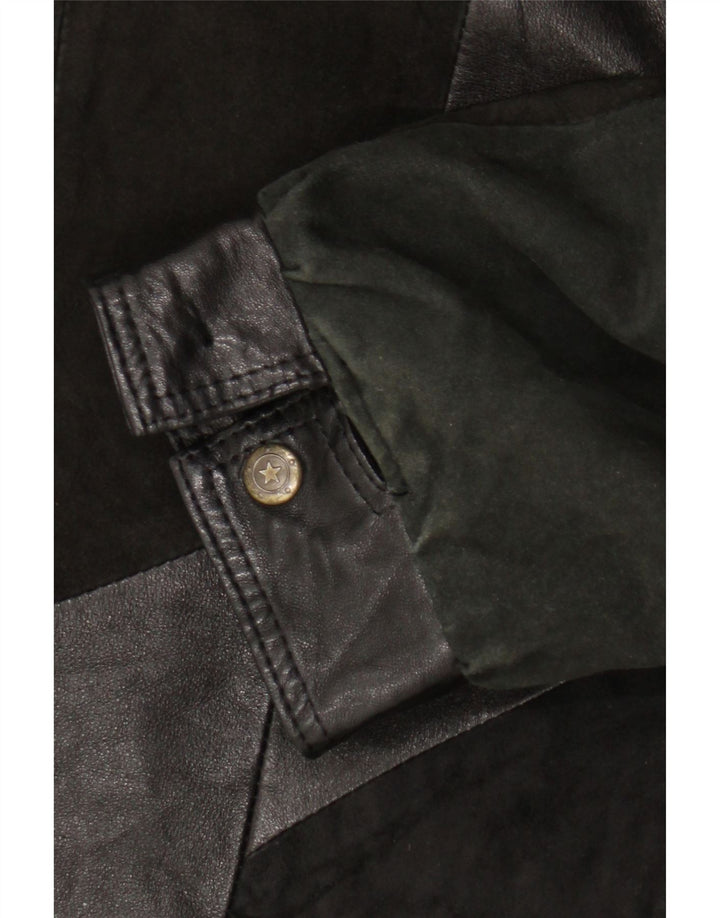 Vintage Womens Leather Leather Jacket UK 20 2XL Black Patchwork Retro