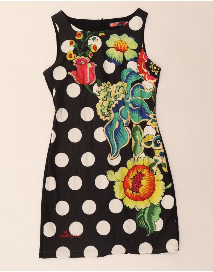 Desigual Womens Graphic Sheath Dress EU 40 Medium Black Floral Polyester