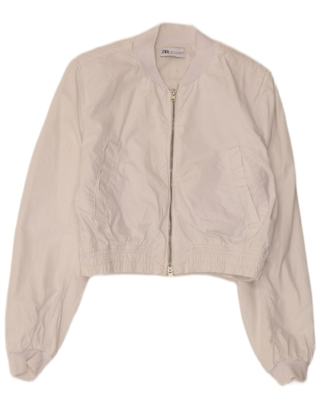 Zara Womens Oversized Bomber Jacket UK 10 Small White Cotton