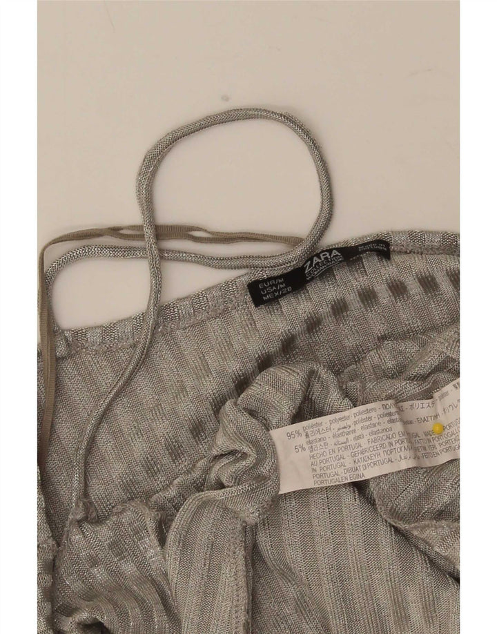 Zara Womens Cami Top UK 14 Medium Grey Striped Polyester
