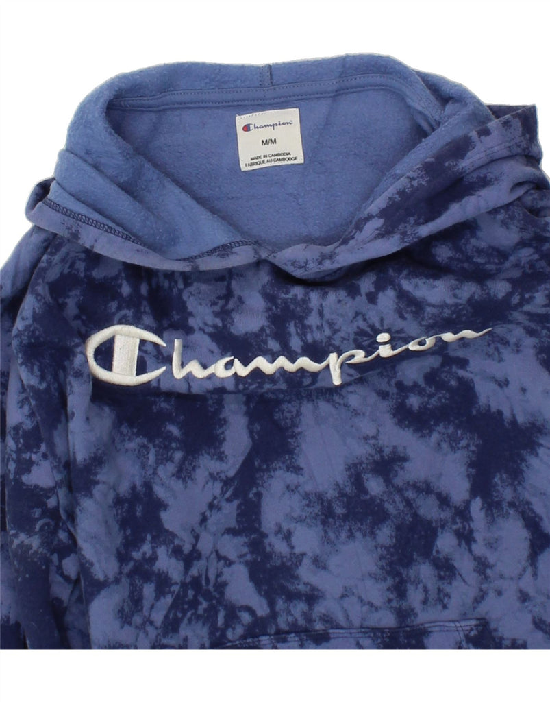 CHAMPION Womens Graphic Hoodie Jumper UK 14 Medium Blue Tie Dye Cotton Vintage Champion and Second-Hand Champion from Messina Hembry 