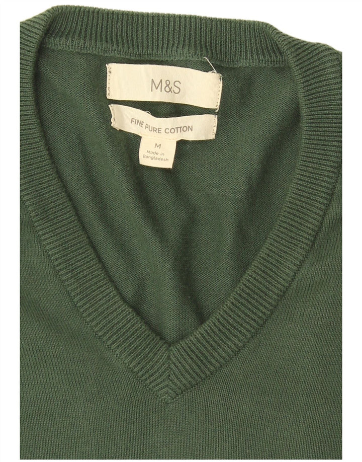 Marks & Spencer Mens V-Neck Jumper Sweater Medium Green Cotton