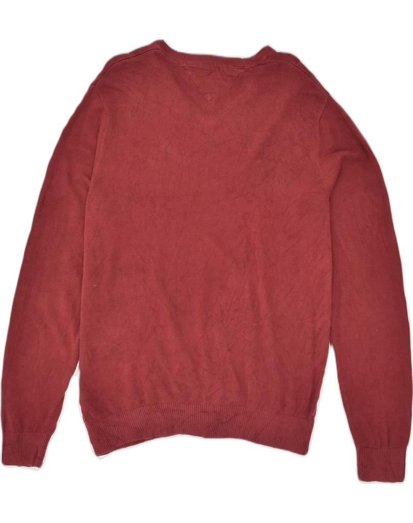 TOMMY HILFIGER Mens V-Neck Jumper Sweater Large Red Cotton | Vintage Tommy Hilfiger | Thrift | Second-Hand Tommy Hilfiger | Used Clothing | Messina Hembry 