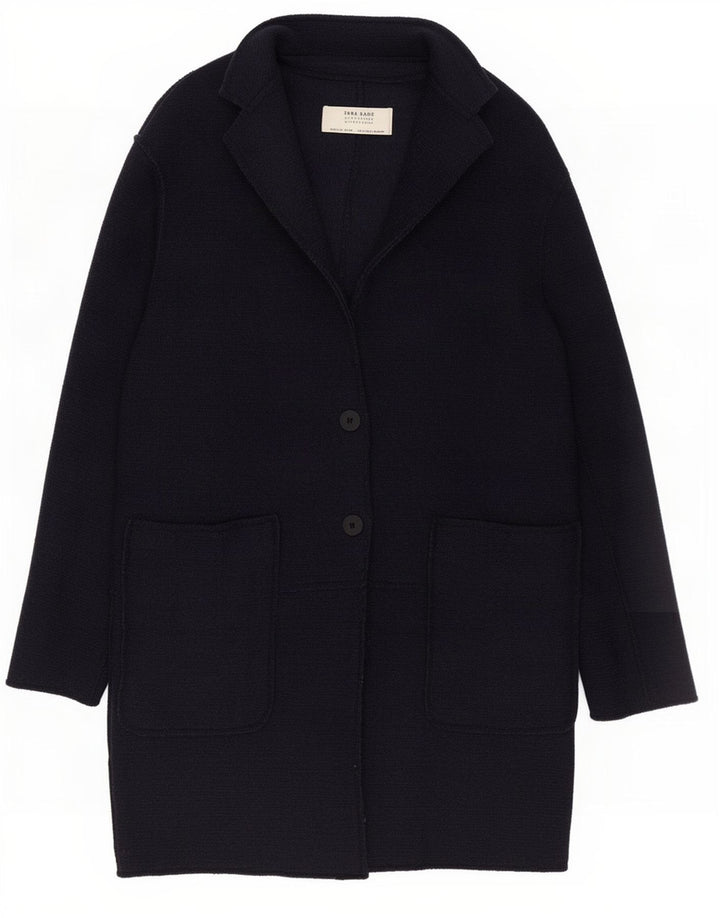 Zara Womens Oversized Overcoat UK 10 Small Navy Blue Wool