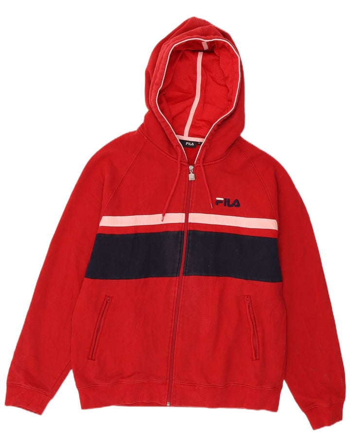 Fila Mens Zip Hoodie Sweater Medium Red Colourblock Cotton