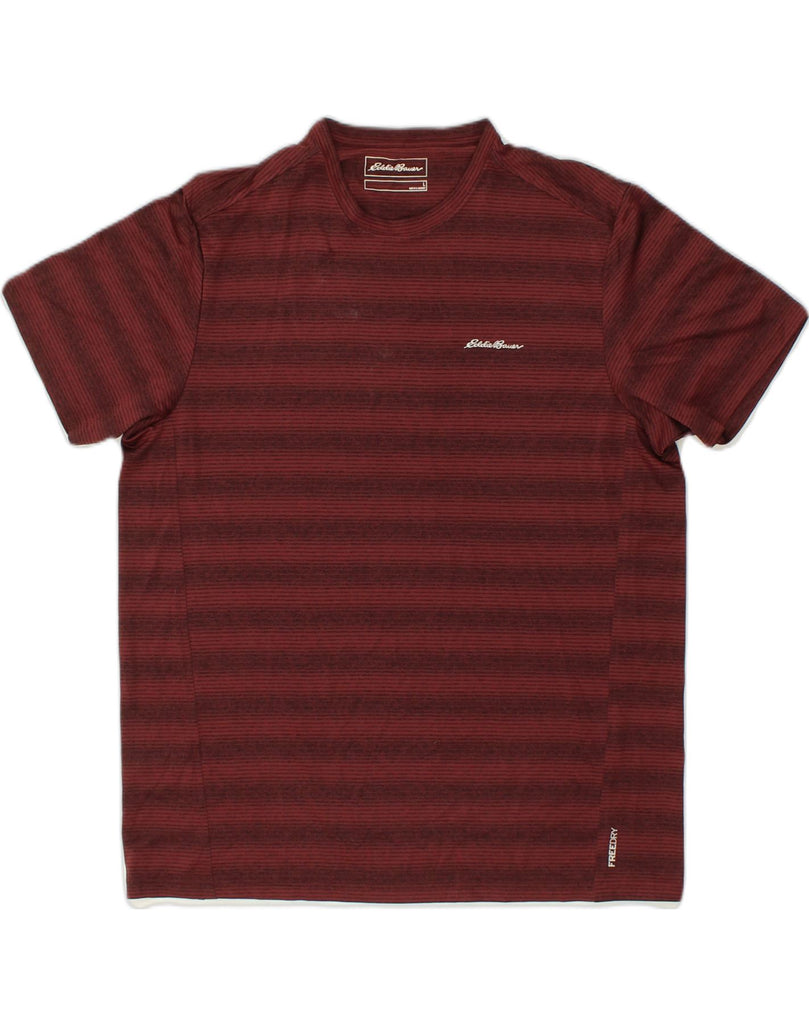 EDDIE BAUER Mens T-Shirt Top Large Burgundy Striped Polyester | Vintage Eddie Bauer | Thrift | Second-Hand Eddie Bauer | Used Clothing | Messina Hembry 