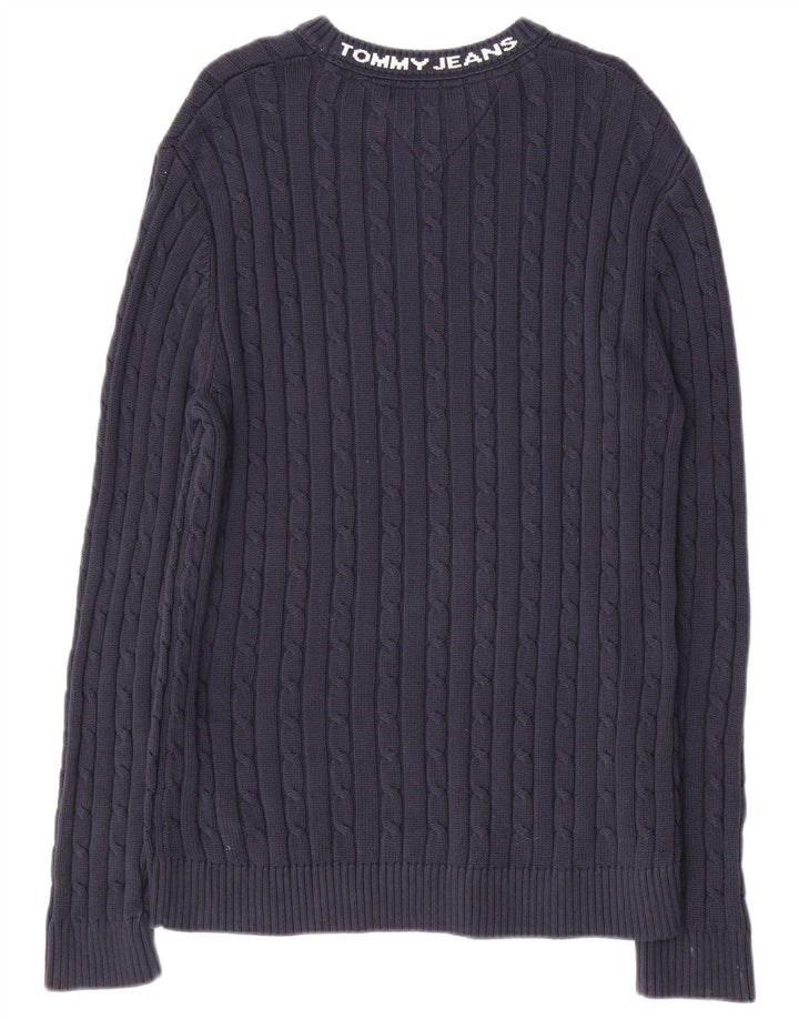 TOMMY HILFIGER Mens Graphic Crew Neck Jumper Sweater Medium Navy Blue