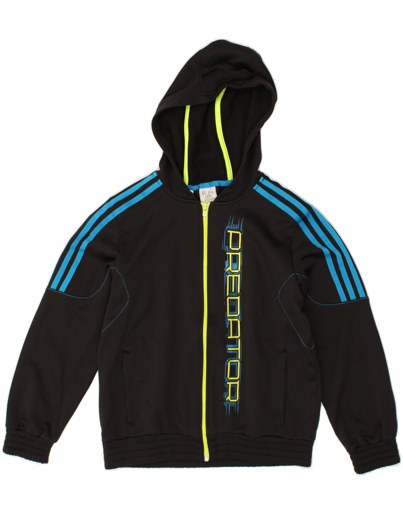 ADIDAS Boys Graphic Zip Hoodie Sweater 11-12 Years Black Polyester | Vintage Adidas | Thrift | Second-Hand Adidas | Used Clothing | Messina Hembry 