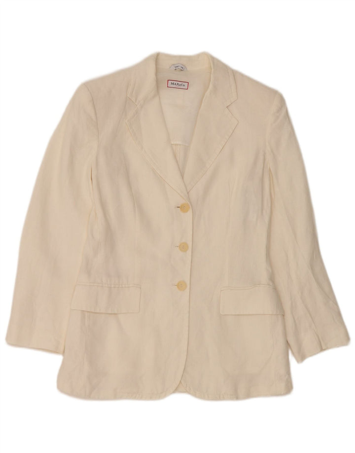 Max & Co. Womens 3 Button Blazer Jacket UK 8 Small White Linen