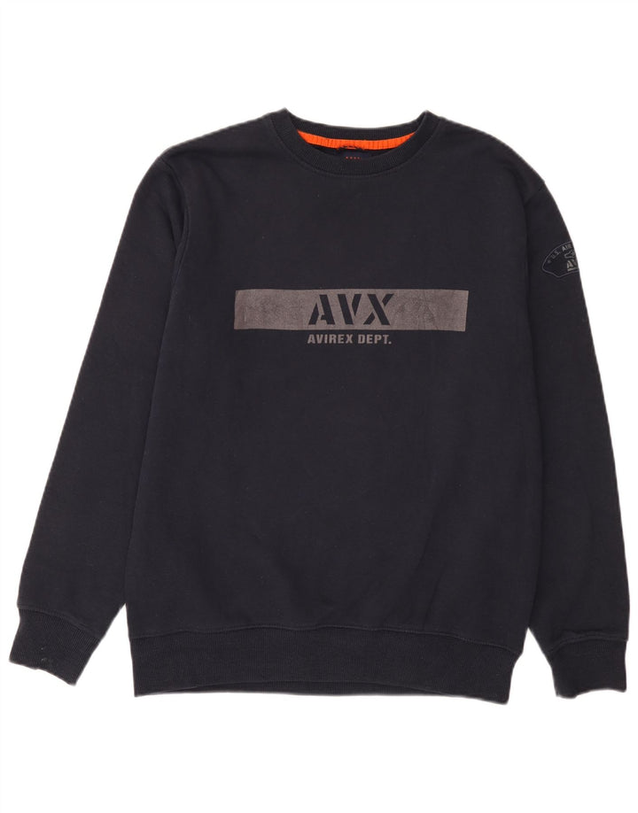 Avirex Mens Graphic Sweatshirt Jumper Medium Navy Blue Cotton