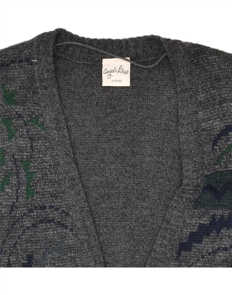 ANGELO LITRICO Mens Cardigan Sweater XL Grey Fair Isle Acrylic | Vintage Angelo Litrico | Thrift | Second-Hand Angelo Litrico | Used Clothing | Messina Hembry 