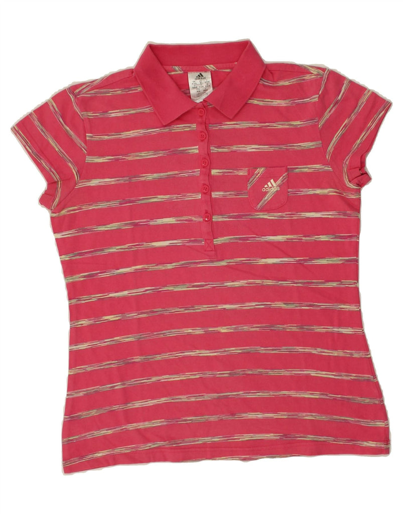ADIDAS Womens Polo Shirt UK 12/14 Medium Pink Striped Cotton Vintage Adidas and Second-Hand Adidas from Messina Hembry 