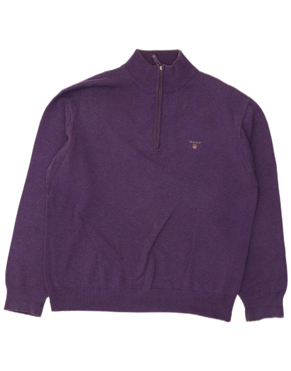 Gant Mens Zip Neck Jumper Sweater XL Purple Cotton