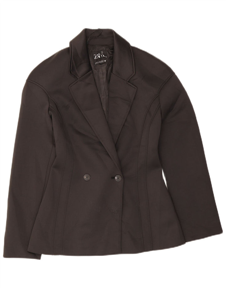 Zara Womens Double Breasted Blazer Jacket UK 12 Medium Black Polyester
