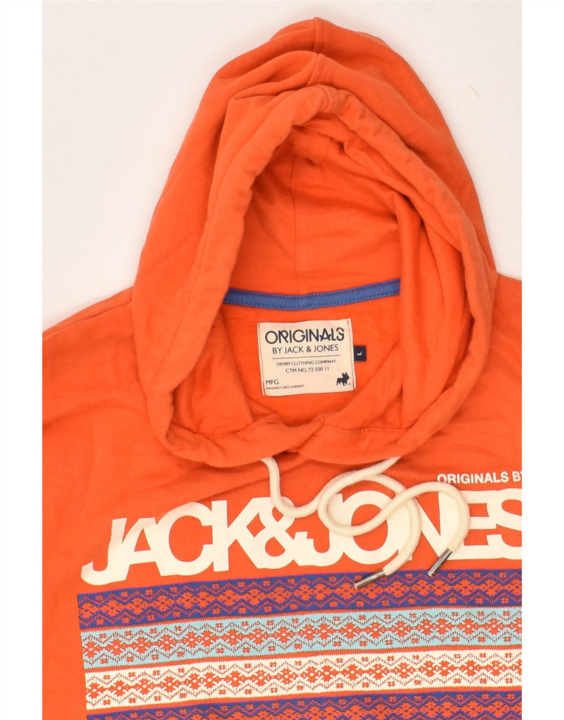 JACK & JONES Mens Graphic Hoodie Jumper Large Orange Cotton | Vintage Jack & Jones | Thrift | Second-Hand Jack & Jones | Used Clothing | Messina Hembry 