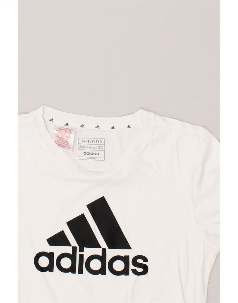 ADIDAS Girls Graphic T-Shirt Top 14-15 Years White Cotton | Vintage Adidas | Thrift | Second-Hand Adidas | Used Clothing | Messina Hembry 