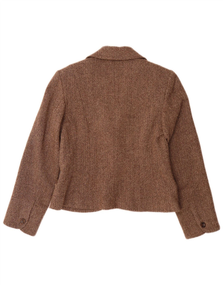 Monsoon Womens 2 Button Blazer Jacket UK 12 Medium Brown Herringbone Wool