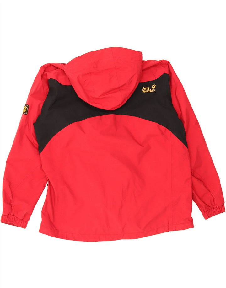 JACK WOLFSKIN Womens Hooded Rain Jacket UK 18 XL Red Colourblock Polyamide Vintage Jack Wolfskin and Second-Hand Jack Wolfskin from Messina Hembry 