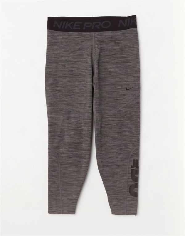 Nike Womens Dri Fit Graphic Crop Leggings UK 14 Large Grey Colourblock