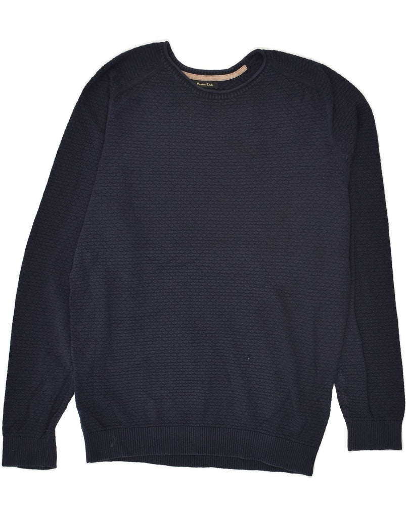 MASSIMO DUTTI Mens Crew Neck Jumper Sweater Large Navy Blue Cotton | Vintage Massimo Dutti | Thrift | Second-Hand Massimo Dutti | Used Clothing | Messina Hembry 