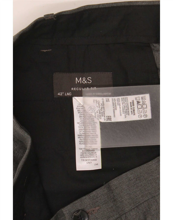Marks & Spencer Mens Regular Fit Suit Trousers W42 L33 Grey Polyester